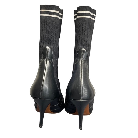Fendi Black Boots with white stripe knit fabric and leather size 10 - Picture 3 of 7